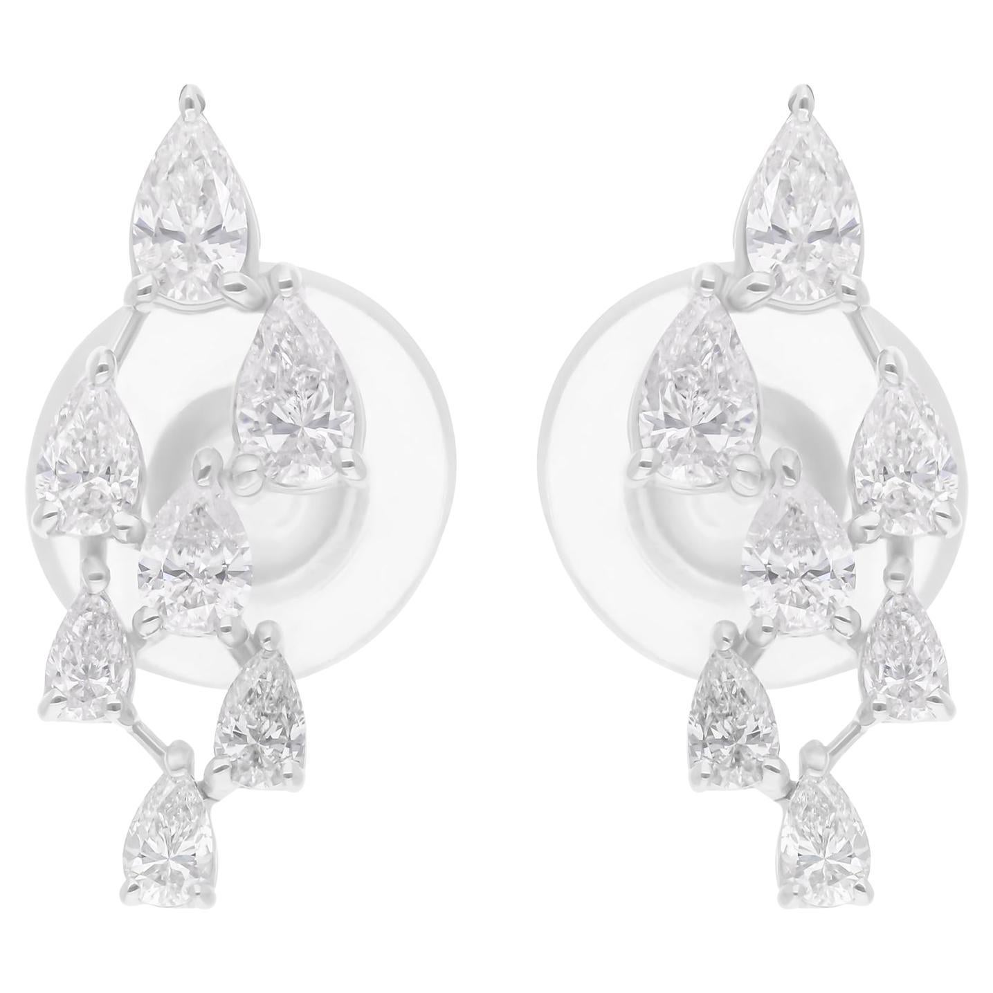 Pendientes de diamantes talla pera brillante SI/H de 1,05 quilates Joyas de oro blanco de 18 quilates