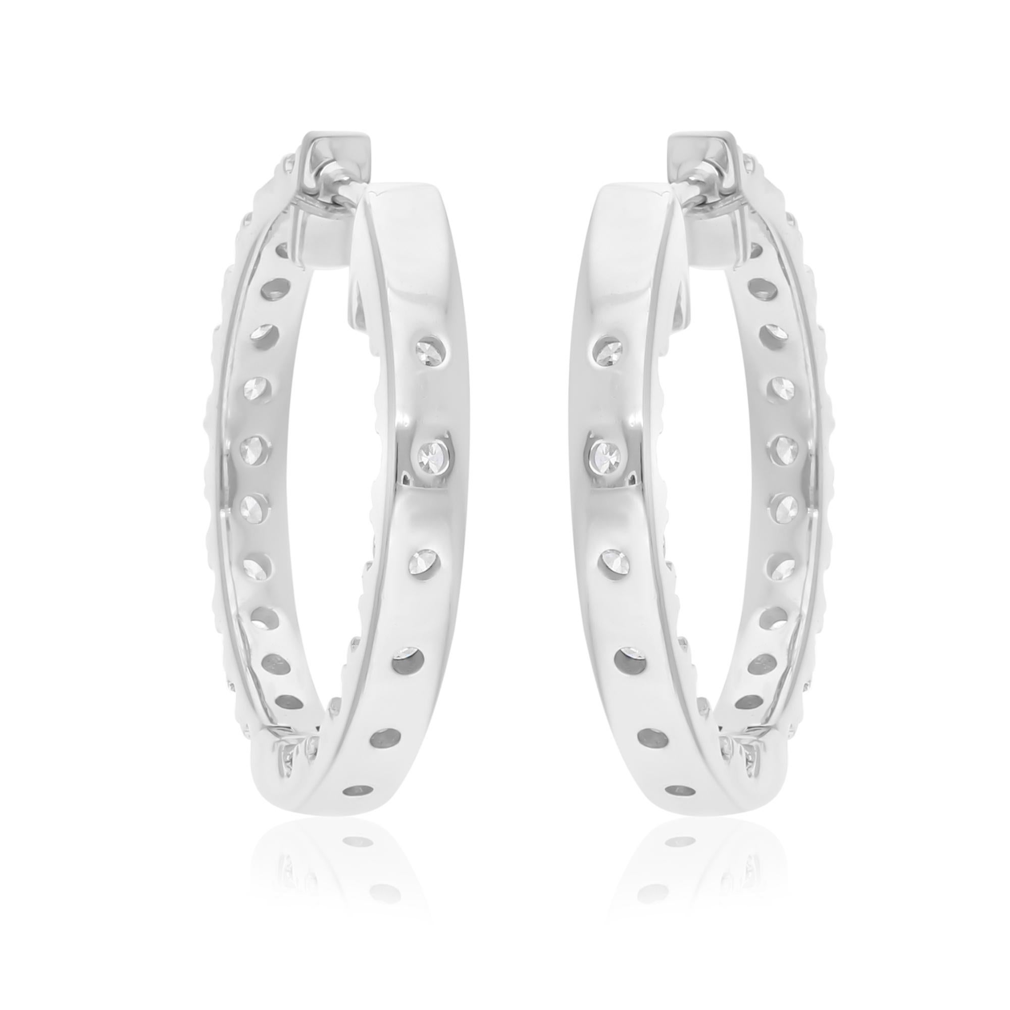 1.05 Carat SI/H Round Brilliant Cut Diamond Hoop Earrings 18 Karat White Gold In New Condition For Sale In Diera, Dubai