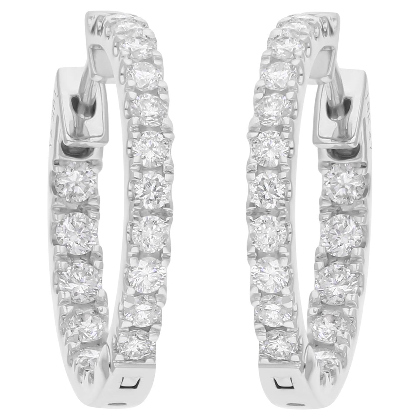 1.05 Carat SI/H Round Brilliant Cut Diamond Hoop Ears Gold 18 Karat White Gold