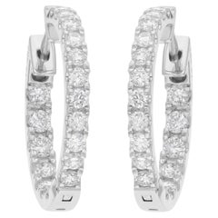 1.05 Carat SI/H Round Brilliant Cut Diamond Hoop Earrings 18 Karat White Gold