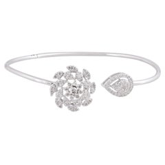 1.05 Carat SI/HI Diamond Flower Cuff Bangle Bracelet 18 Karat White Gold Jewelry
