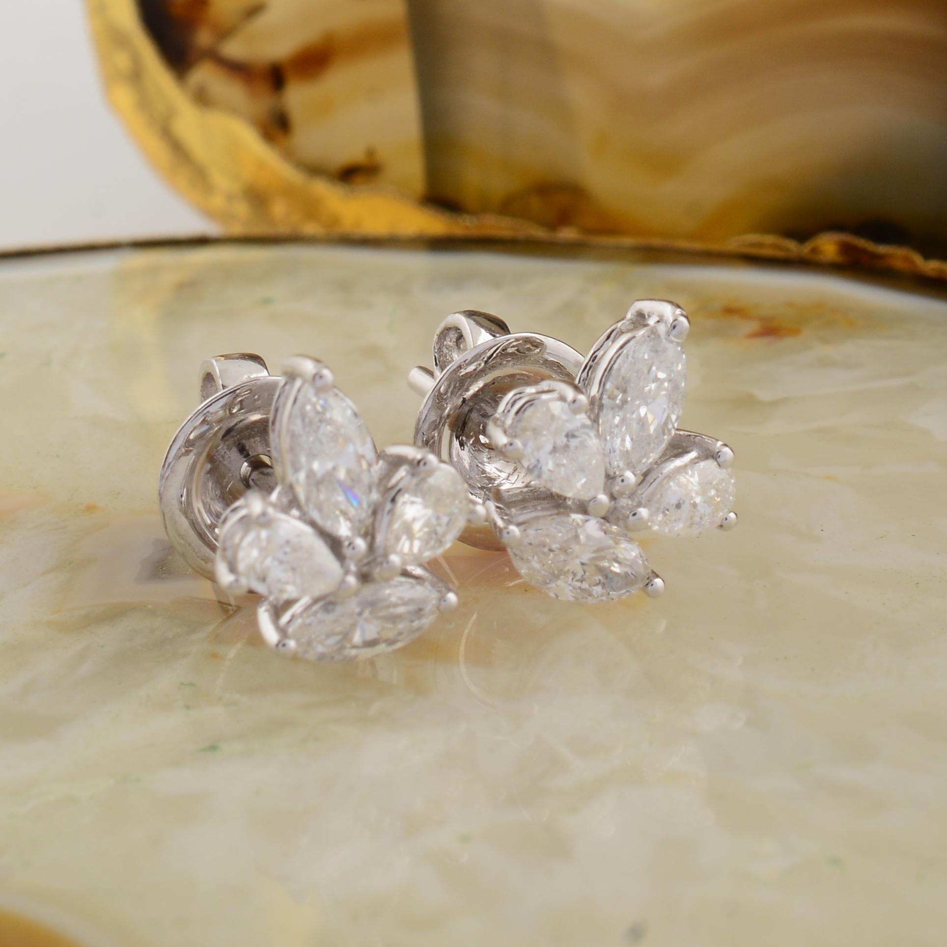 Pear Cut 1.05 Carat SI/HI Marquise Pear Diamond Stud Earrings 18 Karat White Gold Jewelry For Sale