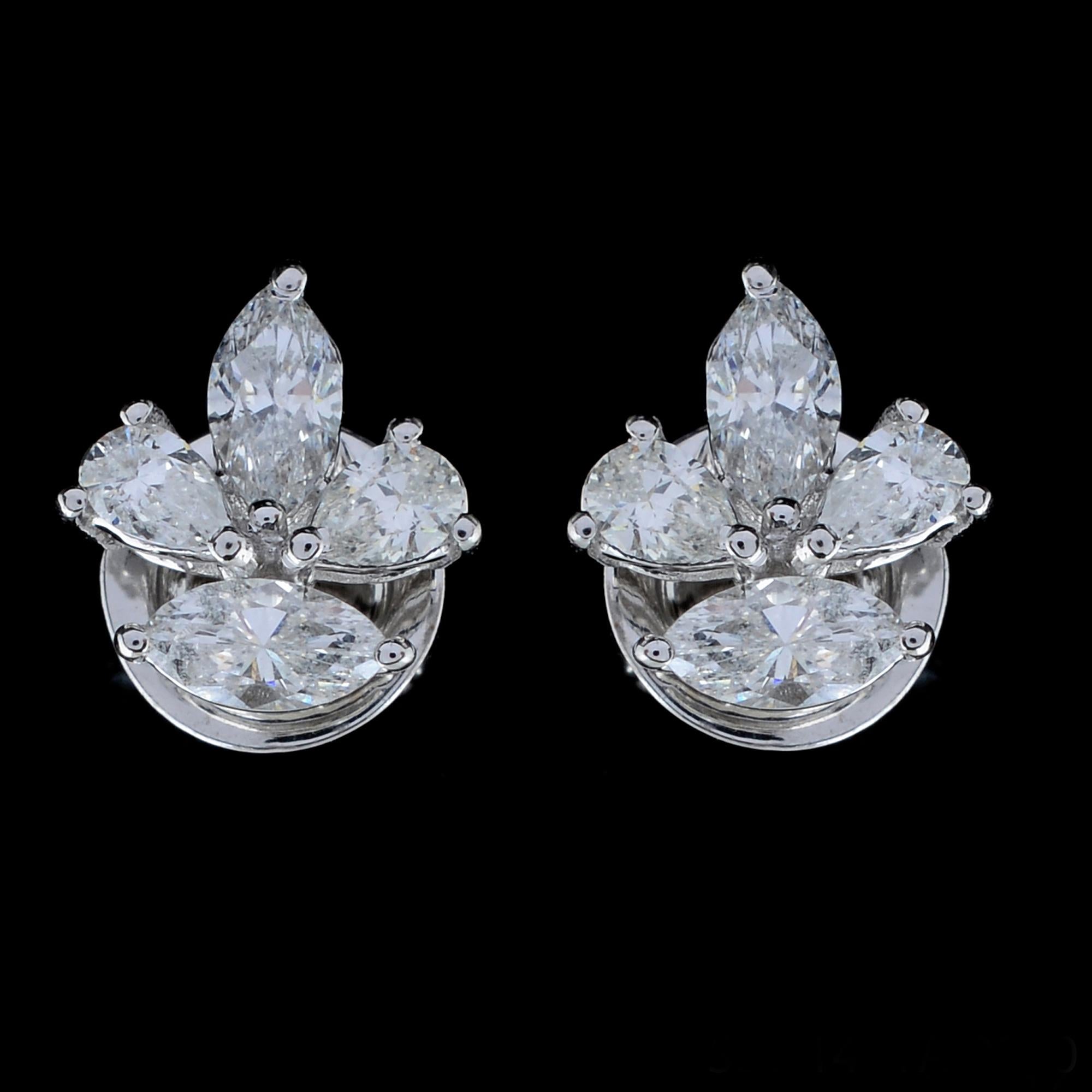 Women's 1.05 Carat SI/HI Marquise Pear Diamond Stud Earrings 18 Karat White Gold Jewelry For Sale