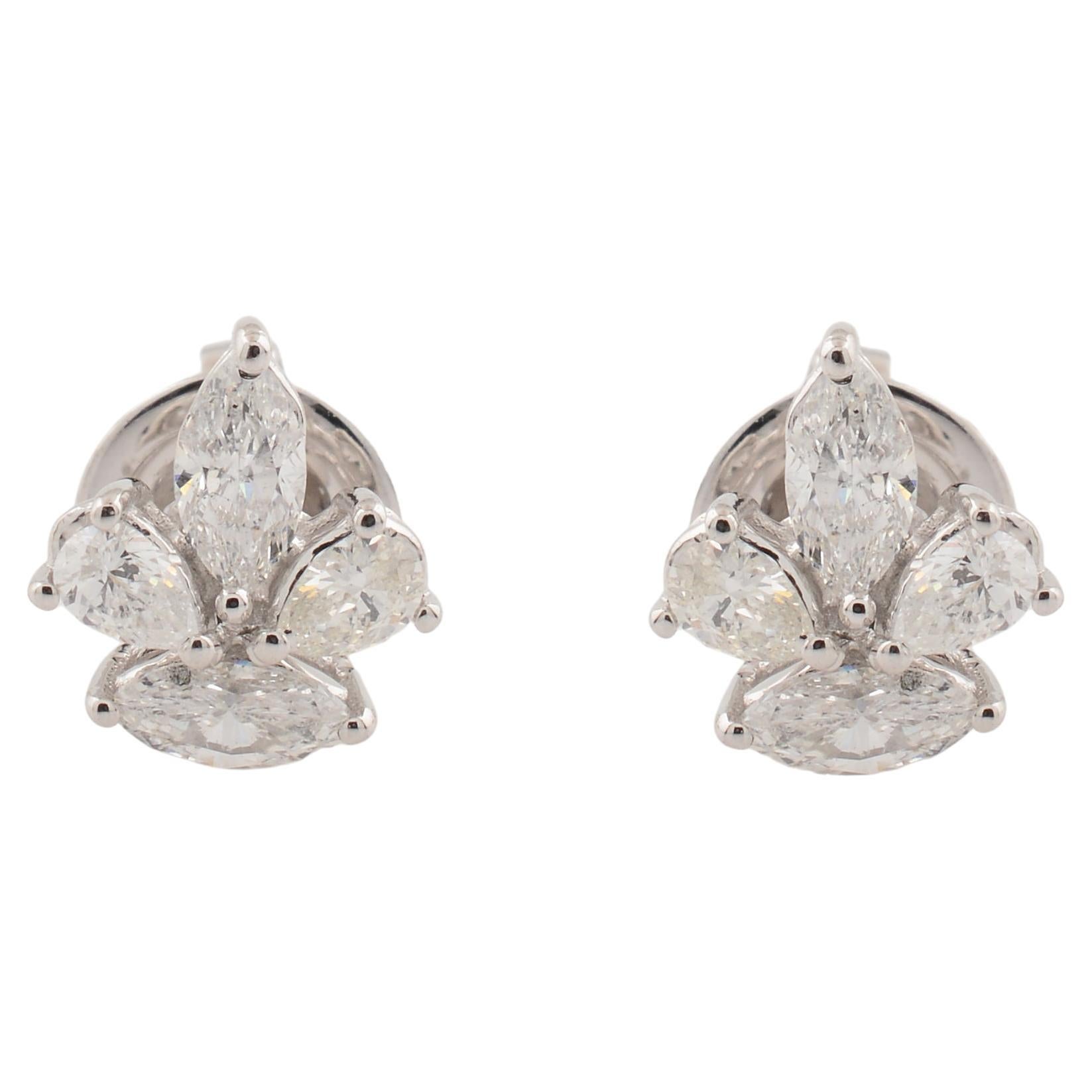 1.05 Carat SI/HI Marquise Pear Diamond Stud Earrings 18 Karat White Gold Jewelry For Sale