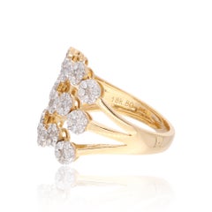 1.05 Carat SI/HI Round Diamond Triple Band Ring 18 Karat Yellow Gold Jewelry