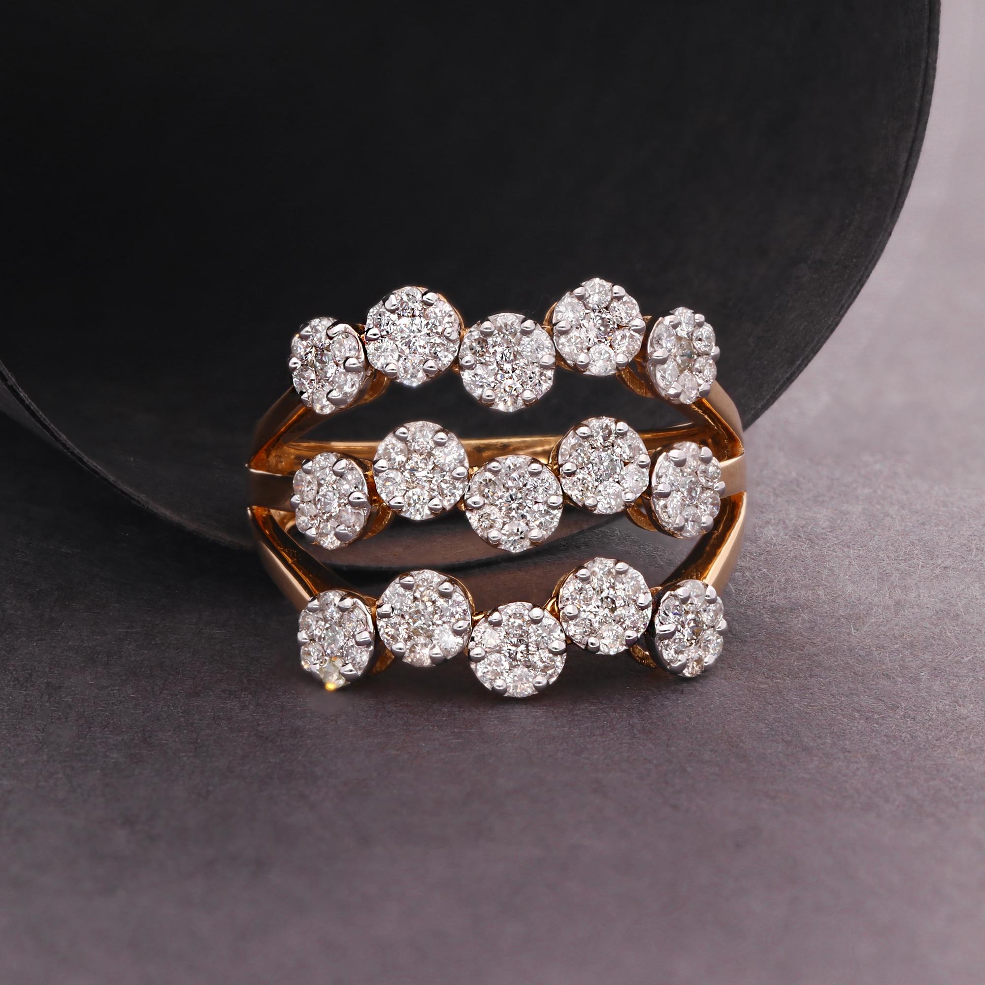 For Sale:  1.05 Carat SI/HI Round Diamond Triple Band Ring 18 Karat Yellow Gold Jewelry 3