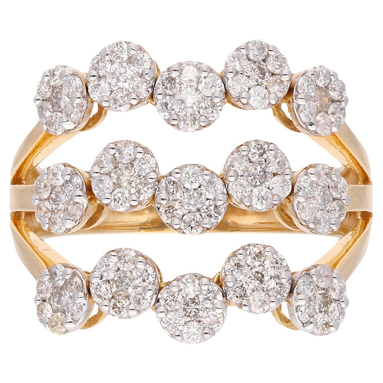 For Sale:  1.05 Carat SI/HI Round Diamond Triple Band Ring 18 Karat Yellow Gold Jewelry