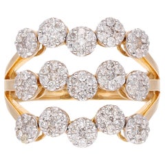 1.05 Carat SI/HI Round Diamond Triple Band Ring 18 Karat Yellow Gold Jewelry
