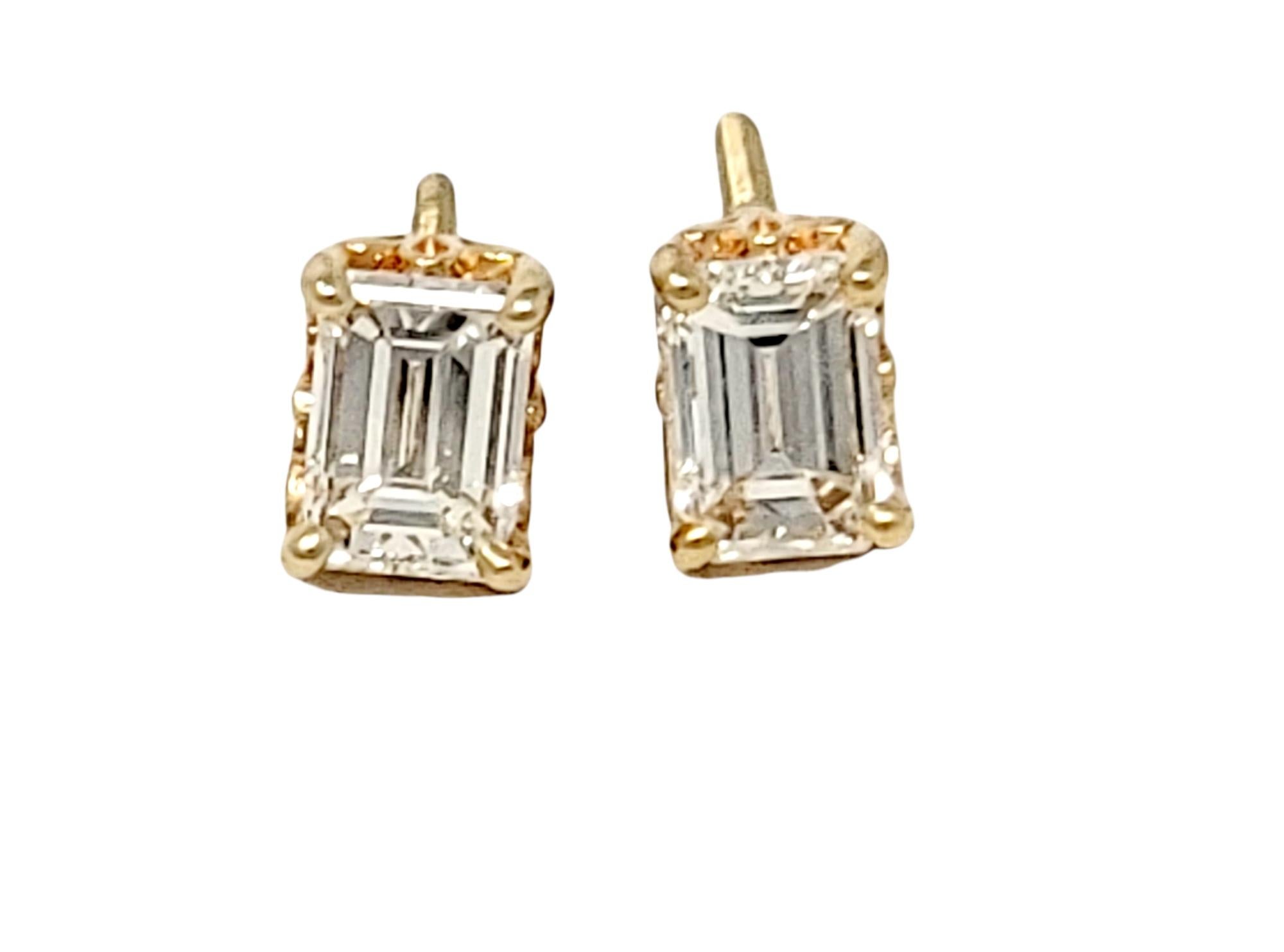 emerald cut diamond earrings yellow gold