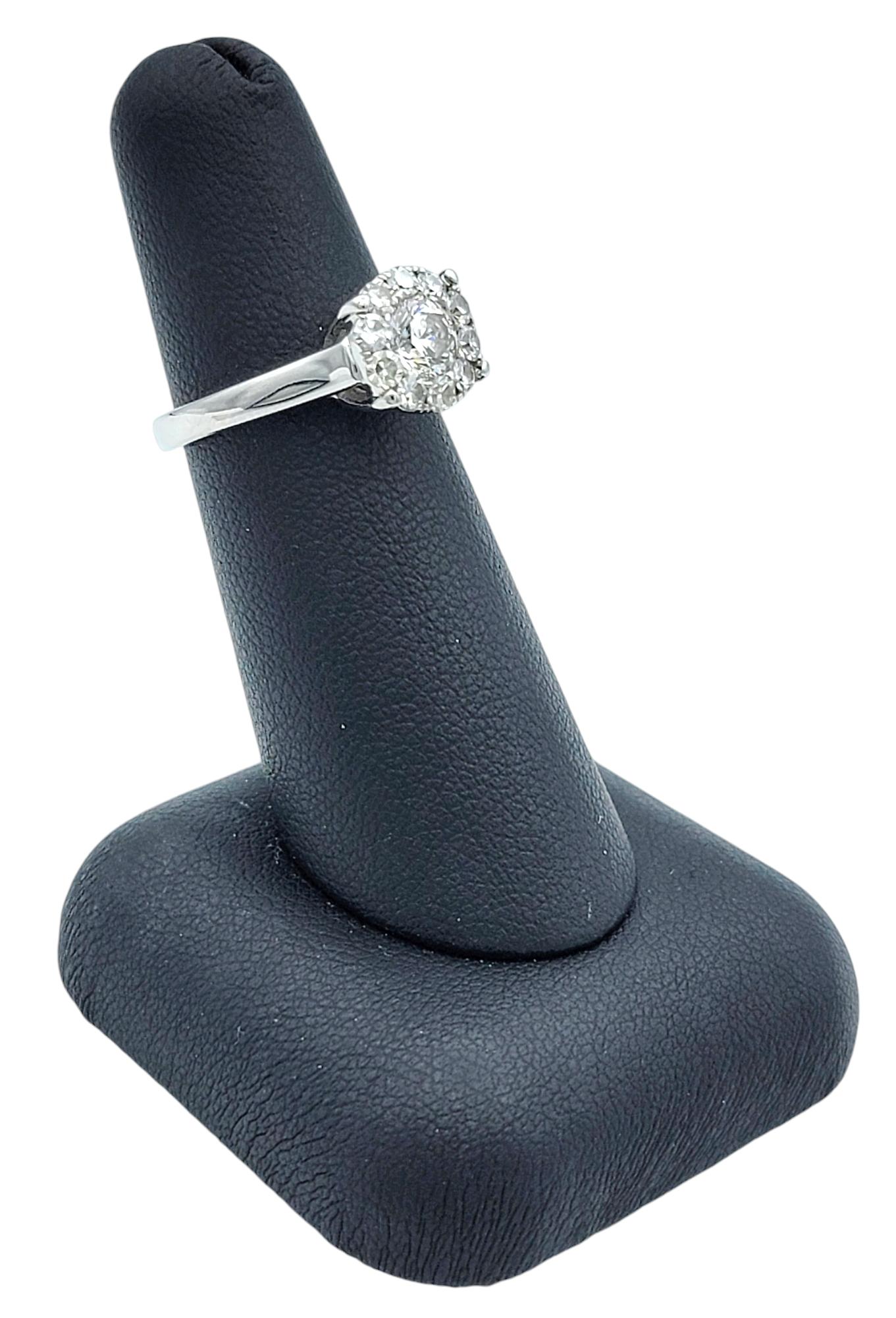 1.05 Carat Total Round Diamond Halo Engagement Ring in 14 Karat White Gold For Sale 4