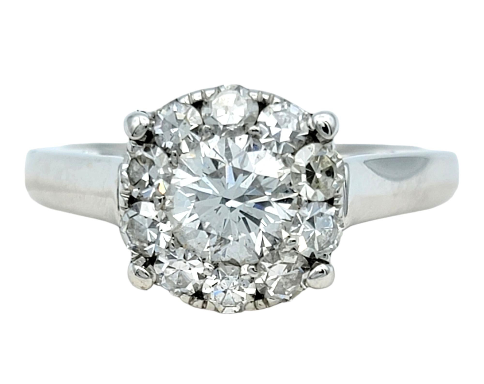 Contemporary 1.05 Carat Total Round Diamond Halo Engagement Ring in 14 Karat White Gold For Sale
