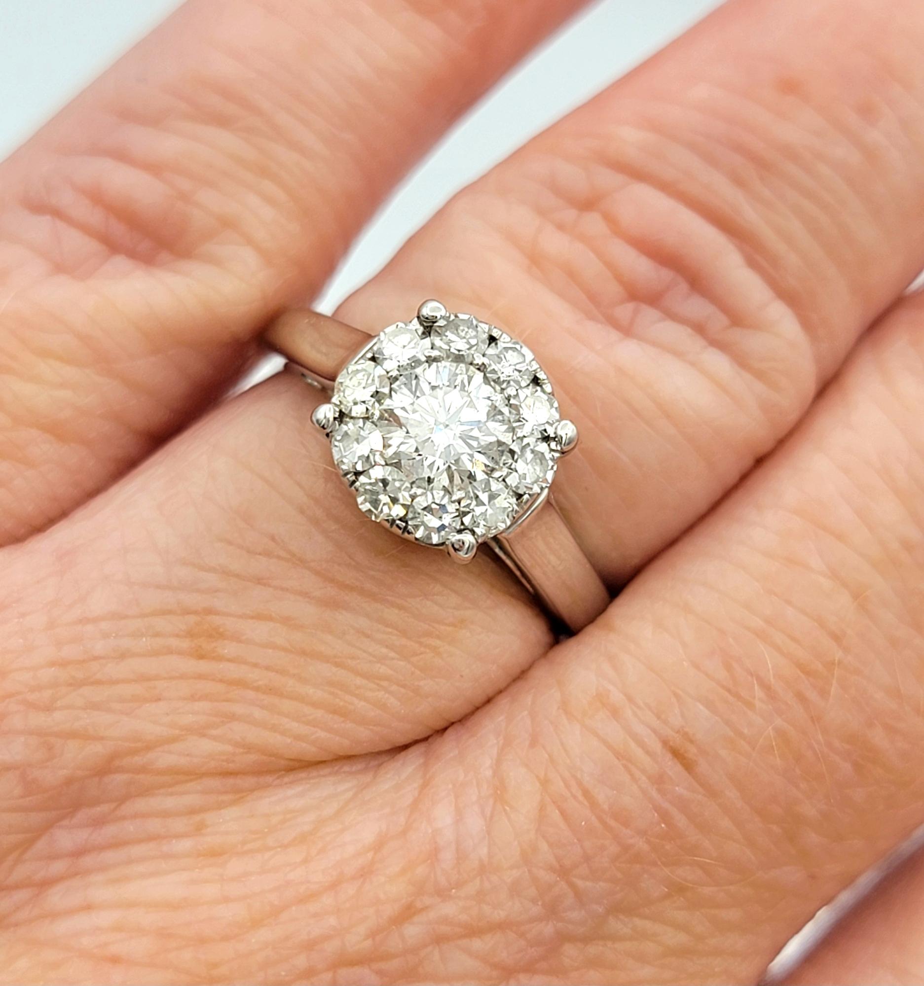 1.05 Carat Total Round Diamond Halo Engagement Ring in 14 Karat White Gold For Sale 1