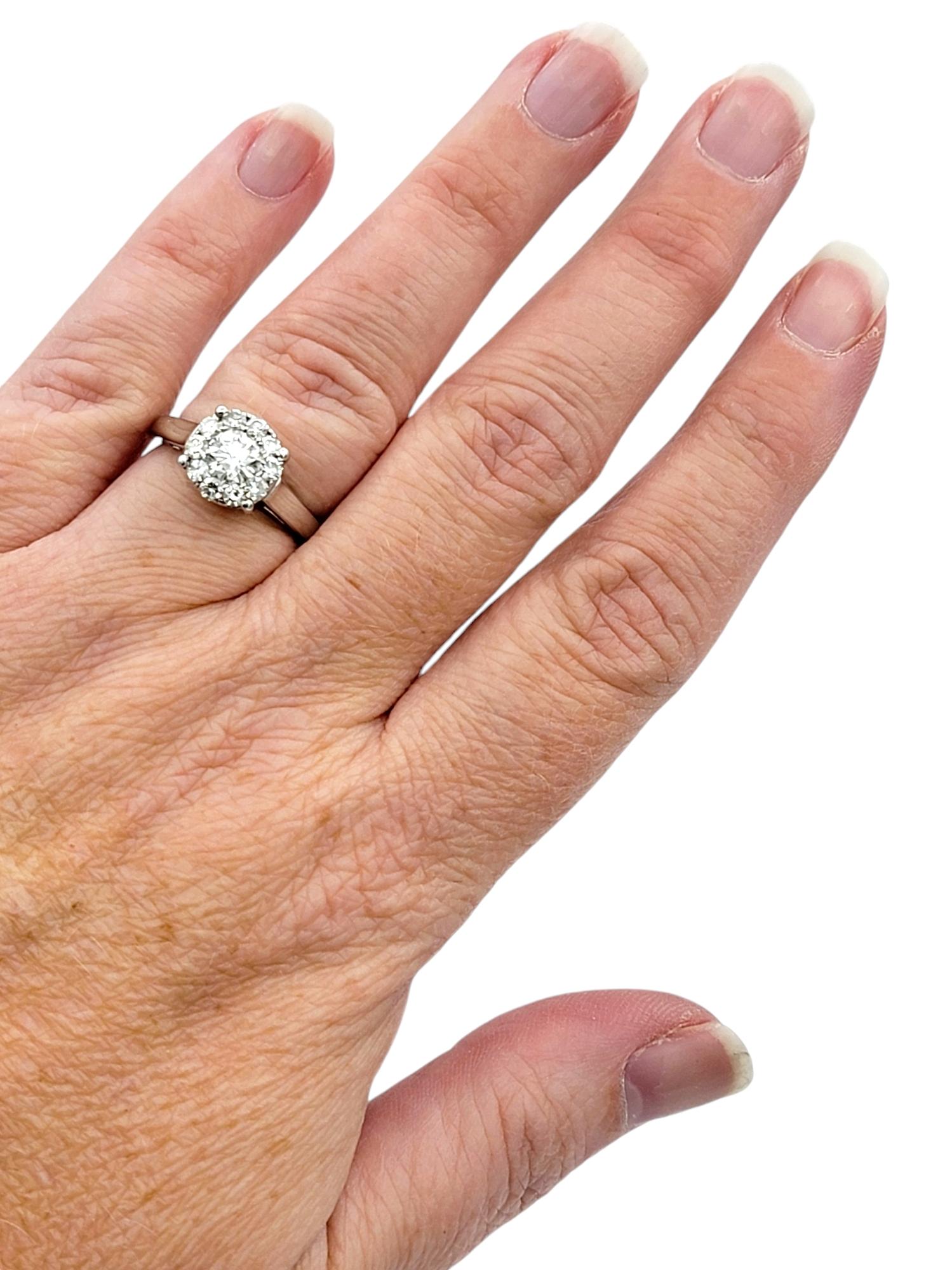 1.05 Carat Total Round Diamond Halo Engagement Ring in 14 Karat White Gold For Sale 2