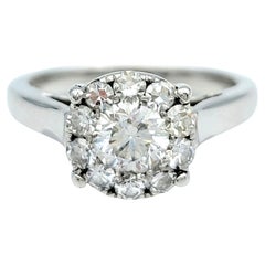 1.05 Carat Total Round Diamond Halo Engagement Ring in 14 Karat White Gold