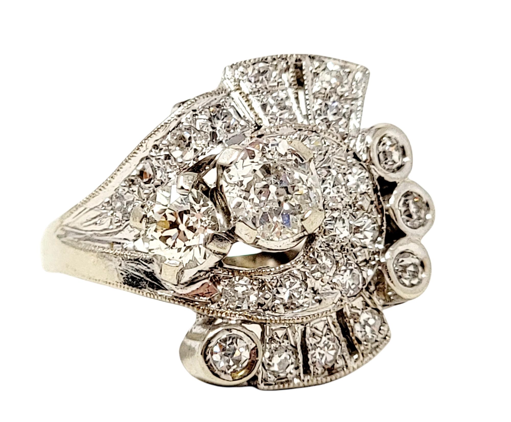 1.05 Carats Total Vintage Old Mine Cut Diamond Cluster Ring 14 Karat White Gold In Good Condition For Sale In Scottsdale, AZ