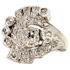 1,05 Quilates Total Vintage Anillo en Racimo de Diamantes talla Mina Antigua Oro Blanco 14 Kilates