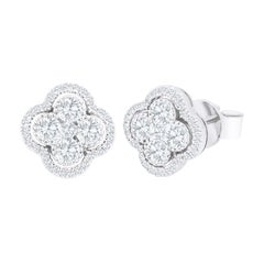 1.05 Carat Total Weight Diamond Clover Stud Earrings in 14k White Gold ref563