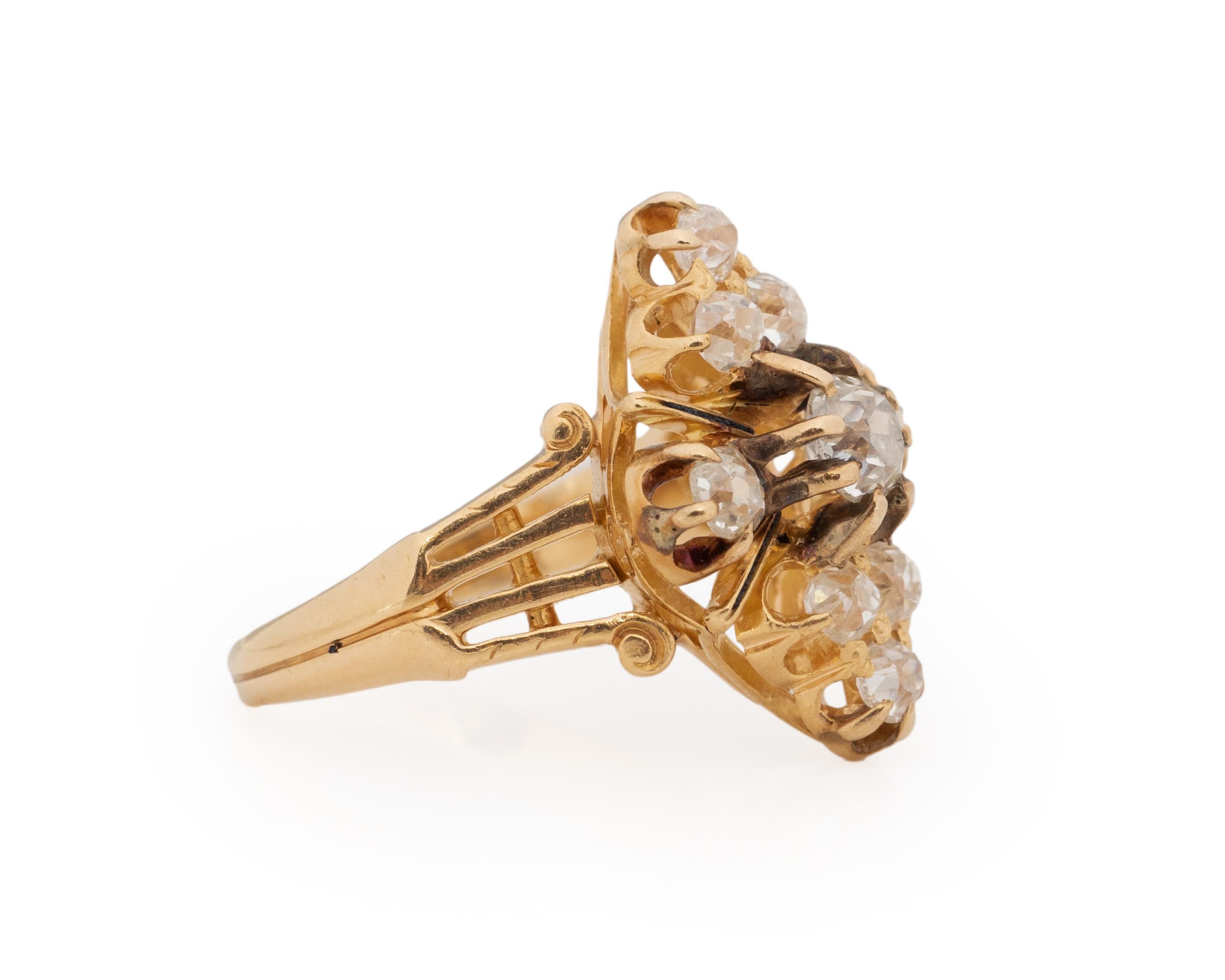Ring Size: 5.75
Metal Type: 14k Yellow Gold [Hallmarked, and Tested]
Weight: 3.5 grams

Diamond Details:
Weight: 1.05ct, total weight
Cut: Old European brilliant
Color: 
Clarity: 
Measurements: mm

Finger to Top of Stone Measurement: 6mm
Condition: