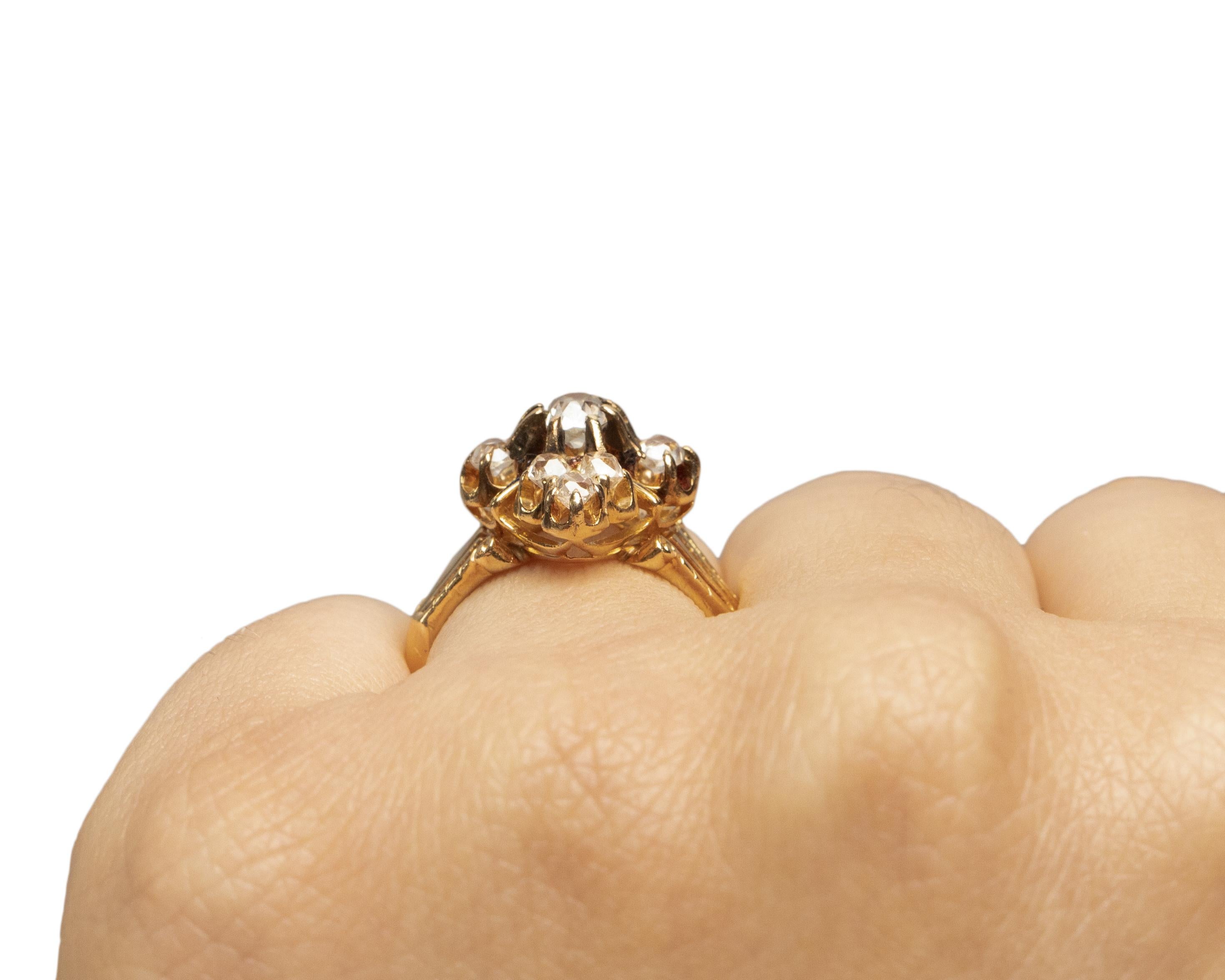 Women's 1.05 Carat Total Weight Victorian Diamond 14 Karat Yellow Gold Engagement Ring For Sale