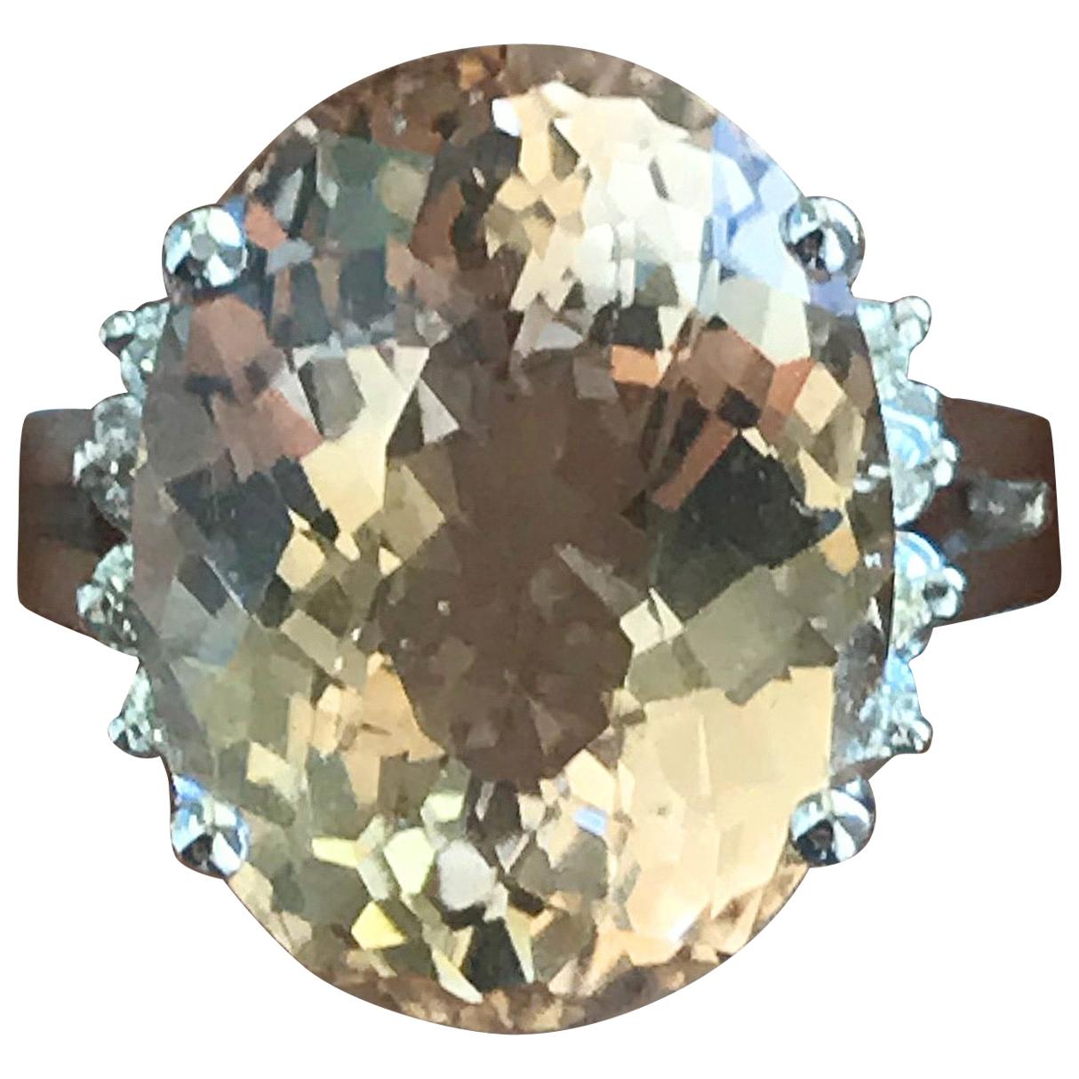 Anillo ovalado de topacio melocotón y diamantes de 10,5 quilates Tw aprox, Ben Dannie