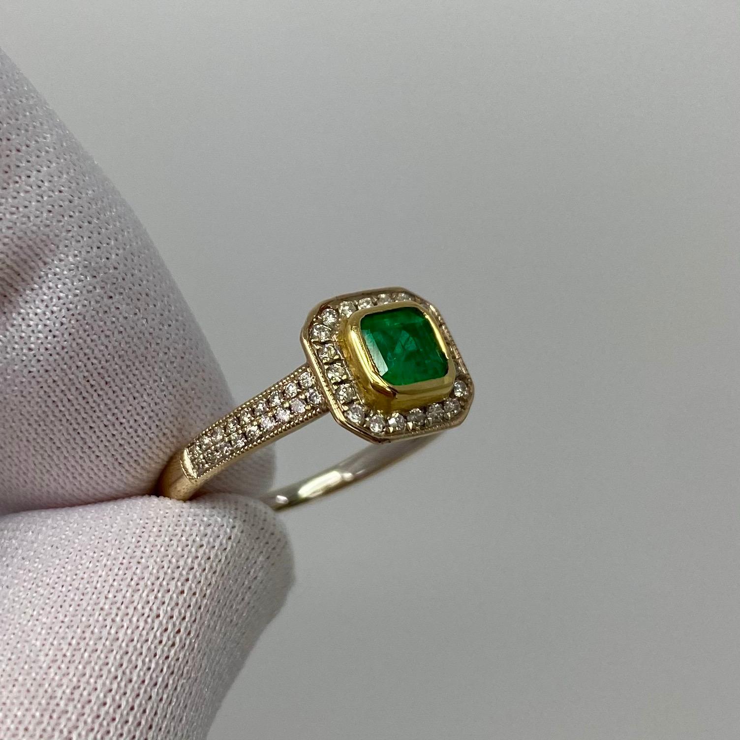 1.05 Carat Vivid Green Colombian Emerald Diamond Art Deco Style 18K Gold Ring 5