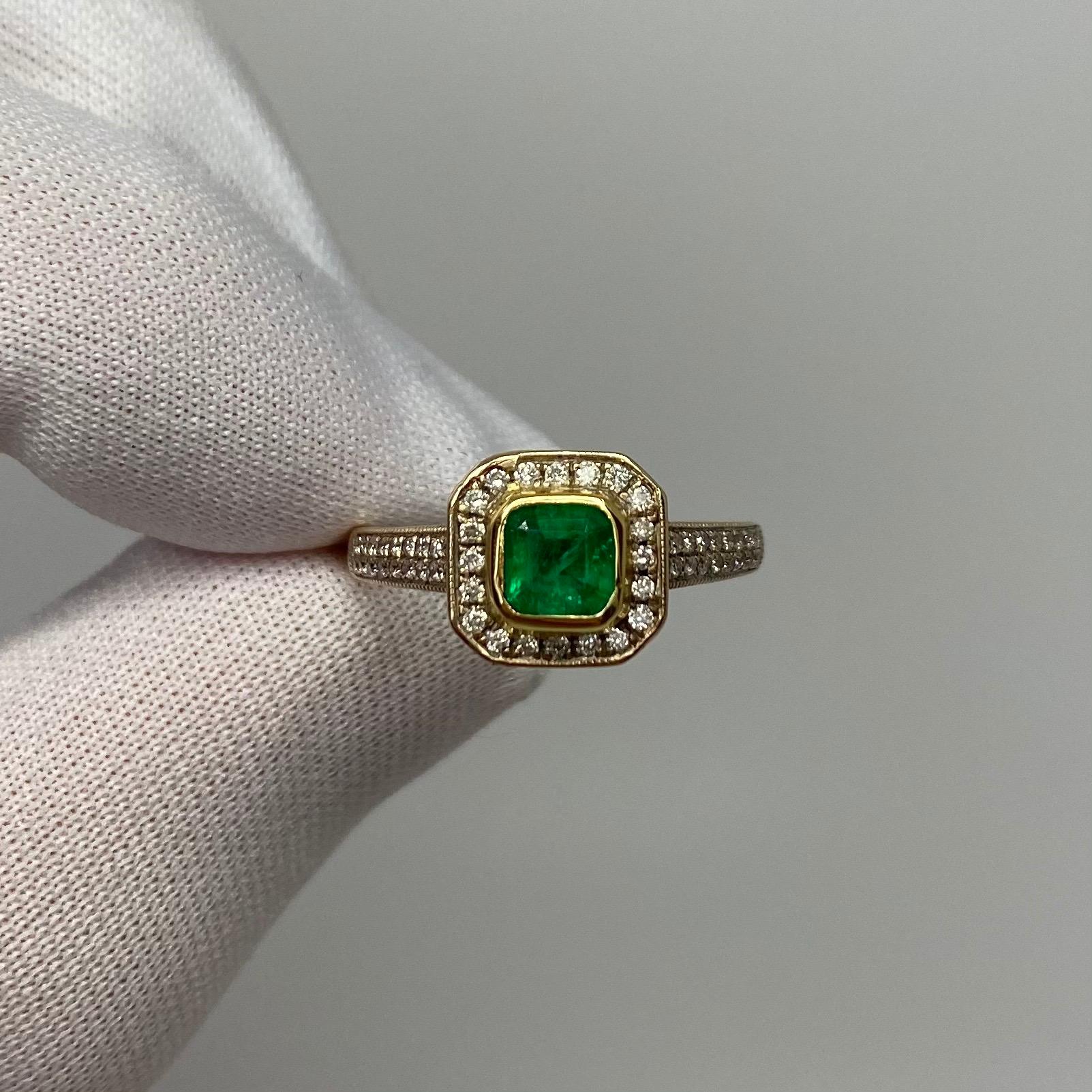 1.05 Carat Vivid Green Colombian Emerald Diamond Art Deco Style 18K Gold Ring 6