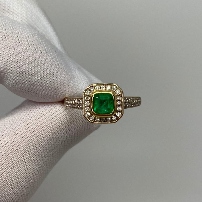 1.05 Carat Vivid Green Colombian Emerald Diamond Art Deco Style 18K ...