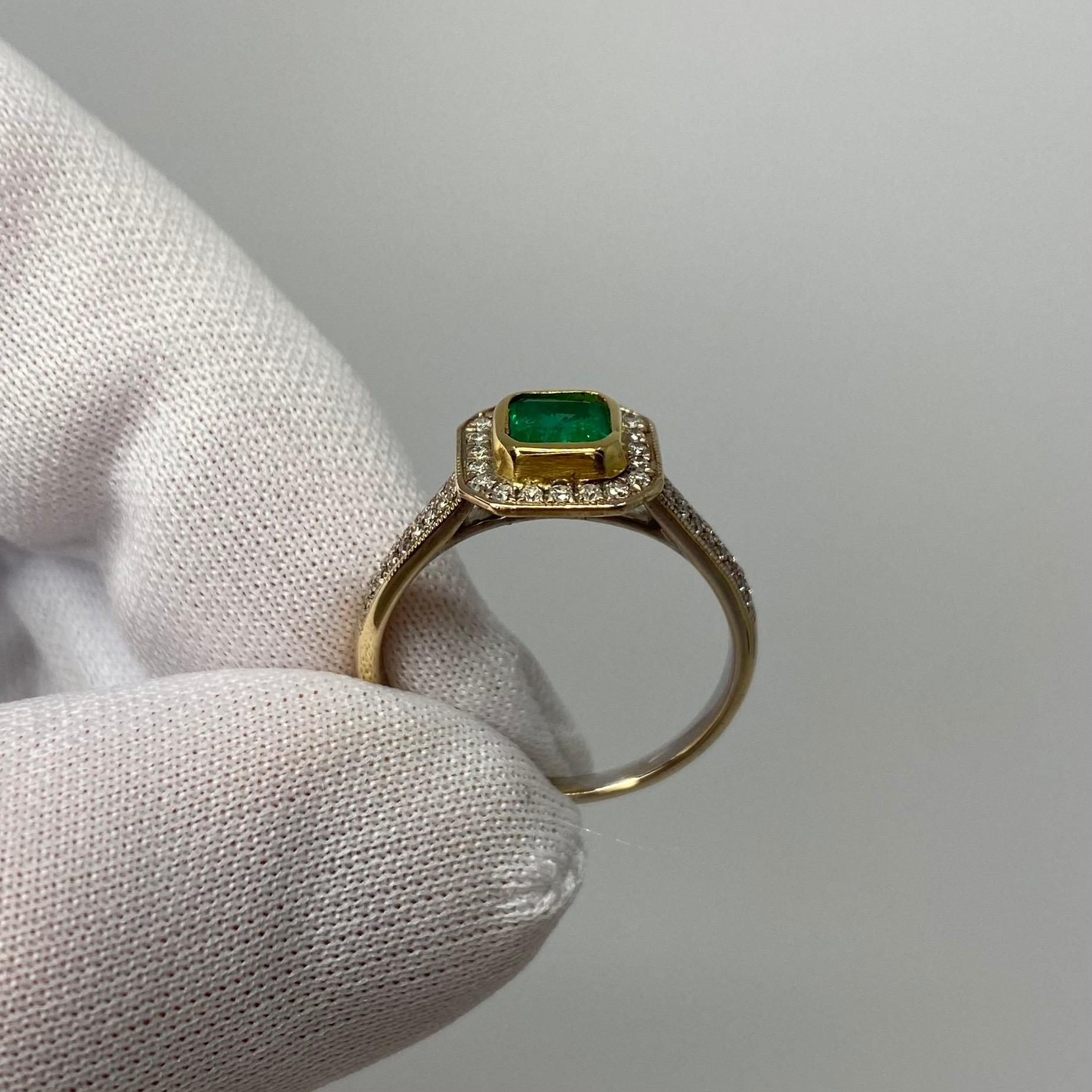 1.05 Carat Vivid Green Colombian Emerald Diamond Art Deco Style 18K Gold Ring 7