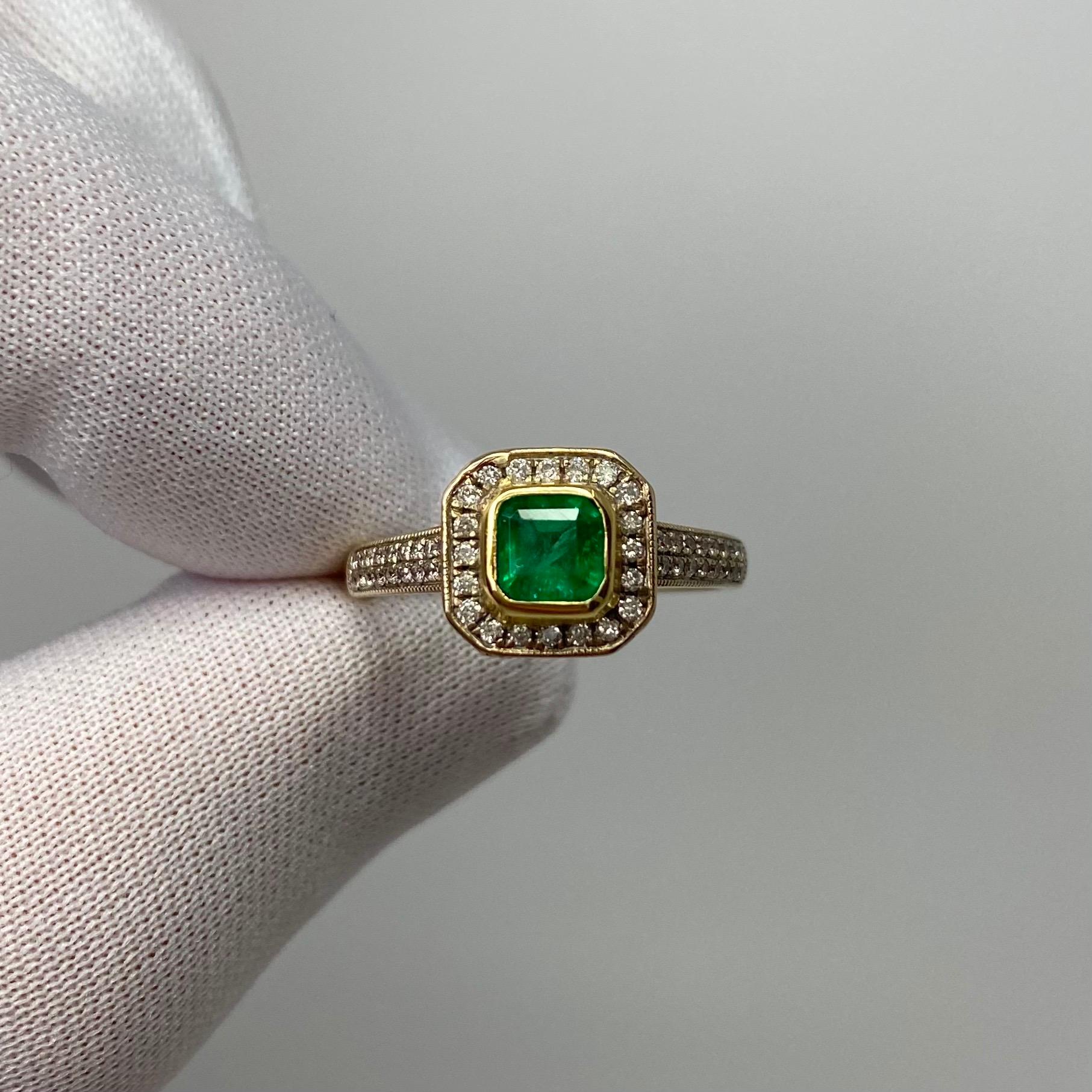 1.05 Carat Vivid Green Colombian Emerald Diamond Art Deco Style 18K Gold Ring 8