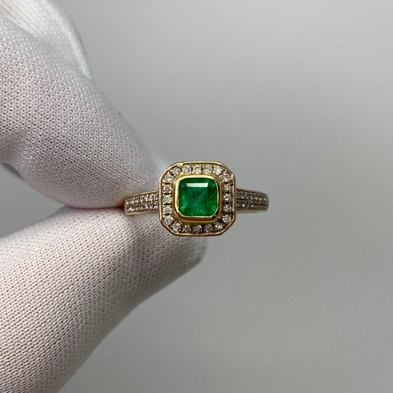 1.05 Carat Vivid Green Colombian Emerald Diamond Art Deco Style 18K ...