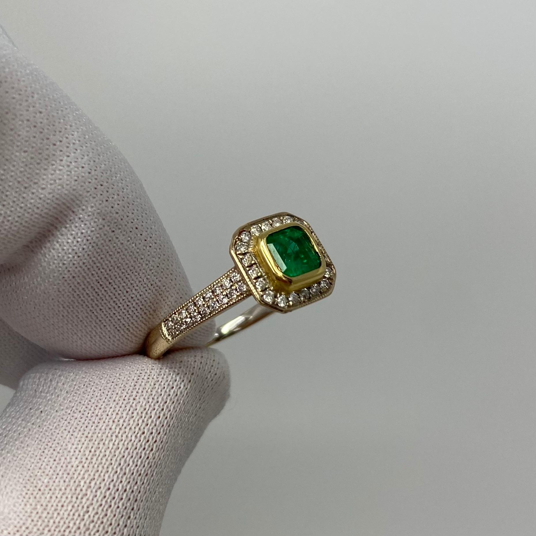 1.05 Carat Vivid Green Colombian Emerald Diamond Art Deco Style 18K Gold Ring 9