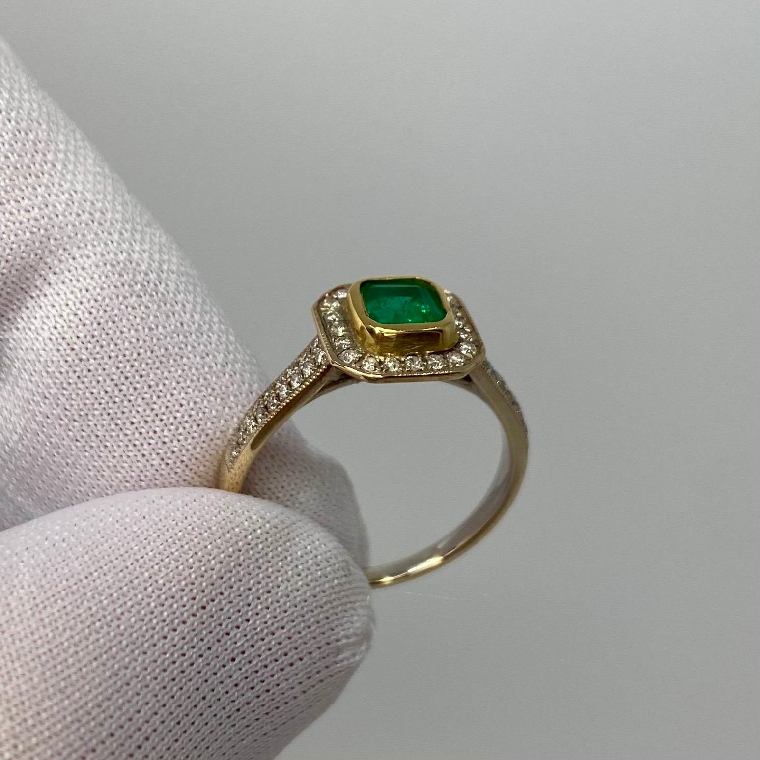 Women's or Men's 1.05 Carat Vivid Green Colombian Emerald Diamond Art Deco Style 18K Gold Ring