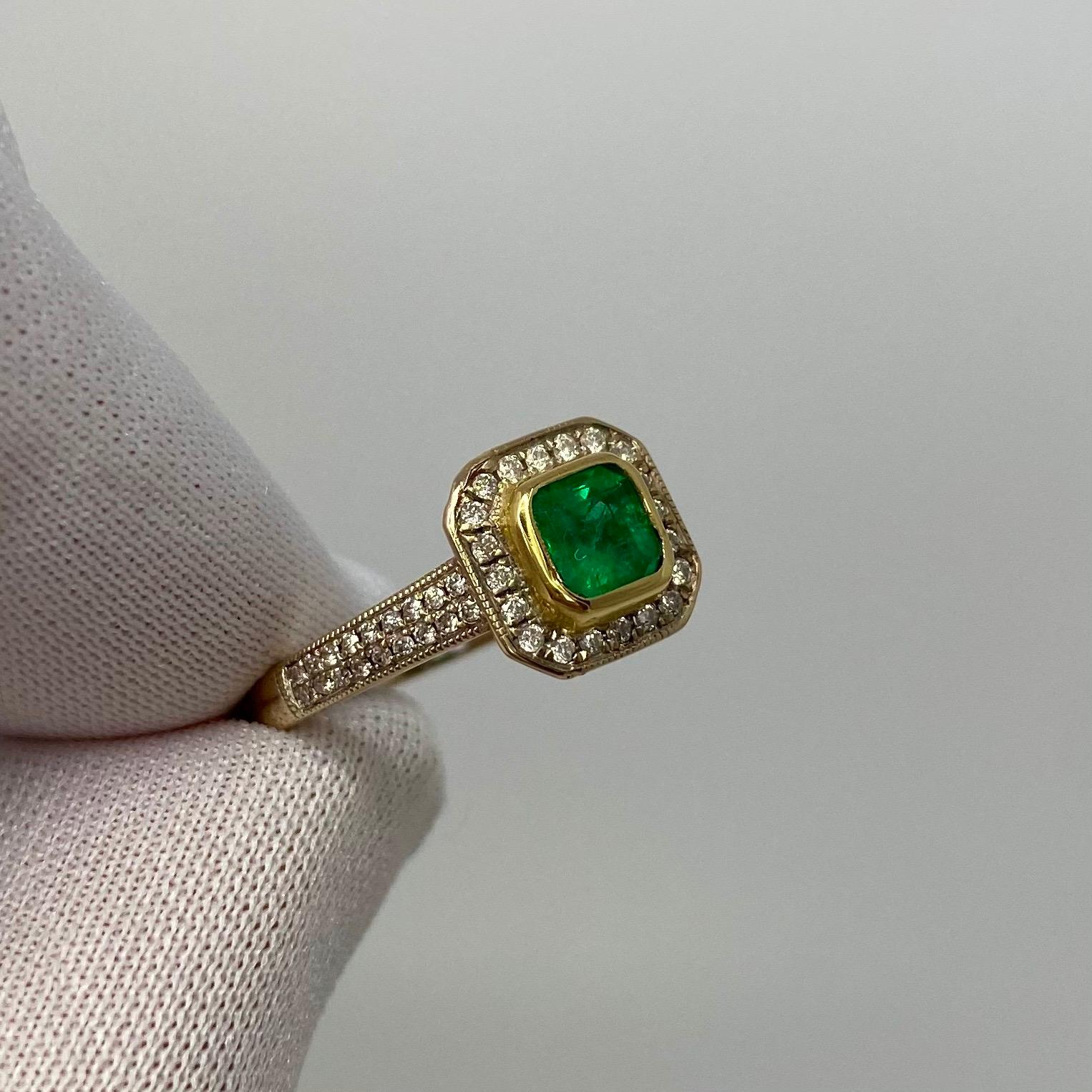 1.05 Carat Vivid Green Colombian Emerald Diamond Art Deco Style 18K Gold Ring 1