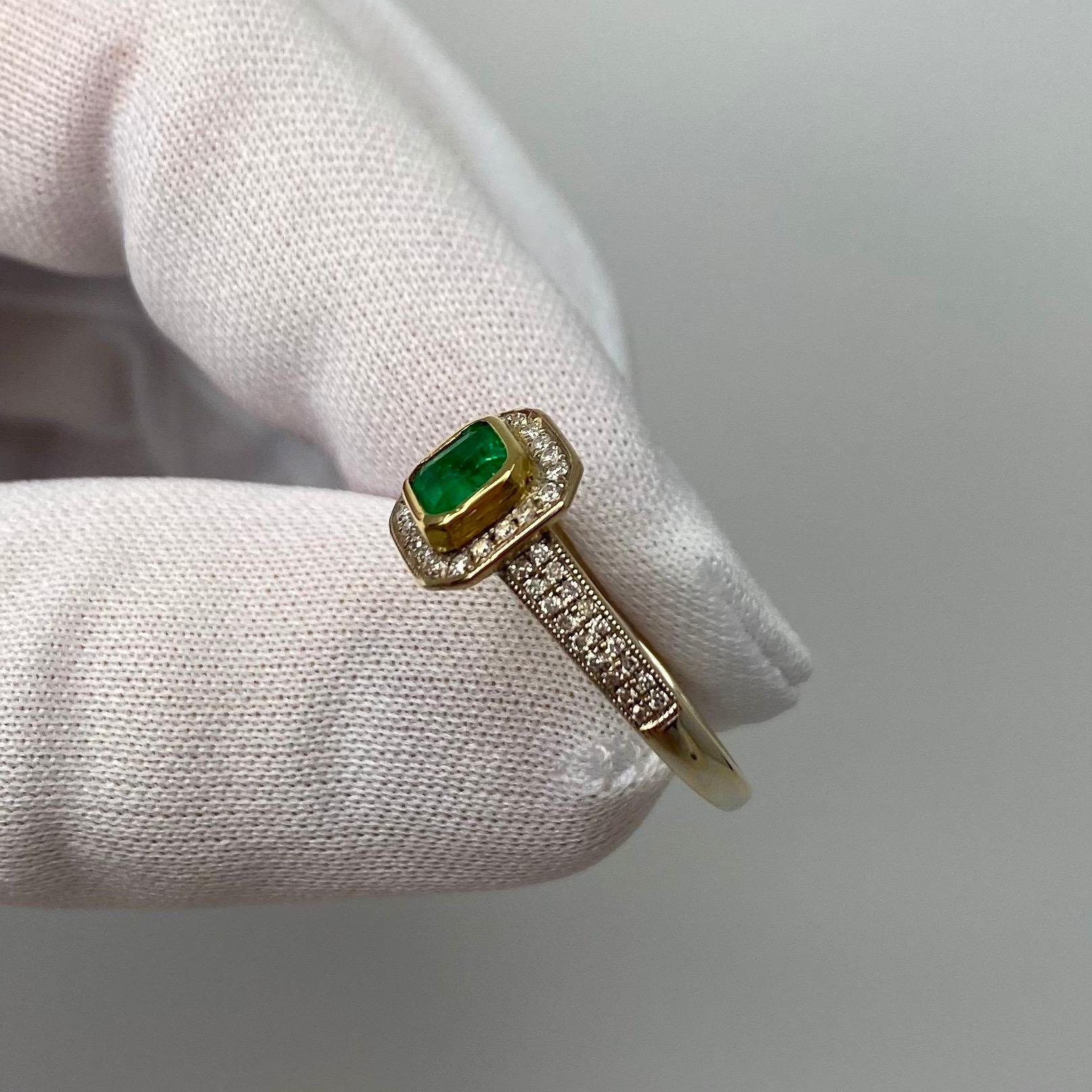 1.05 Carat Vivid Green Colombian Emerald Diamond Art Deco Style 18K Gold Ring 3
