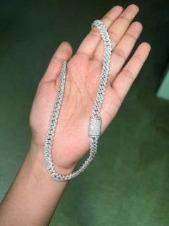 10.5 Carat White Gold Natural Diamond Cuban Necklace in 14KT 65gms