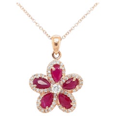 1$ NO RESERVE - 1.05ct Instance Purplish Red Ruby and 0.32ct Diamond Pendant 14k
