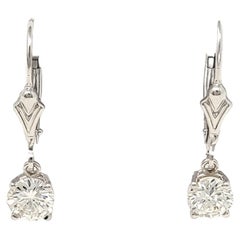 1.05 Carats Total Round Diamond Drop Dangle Earrings in 14 Karat White Gold