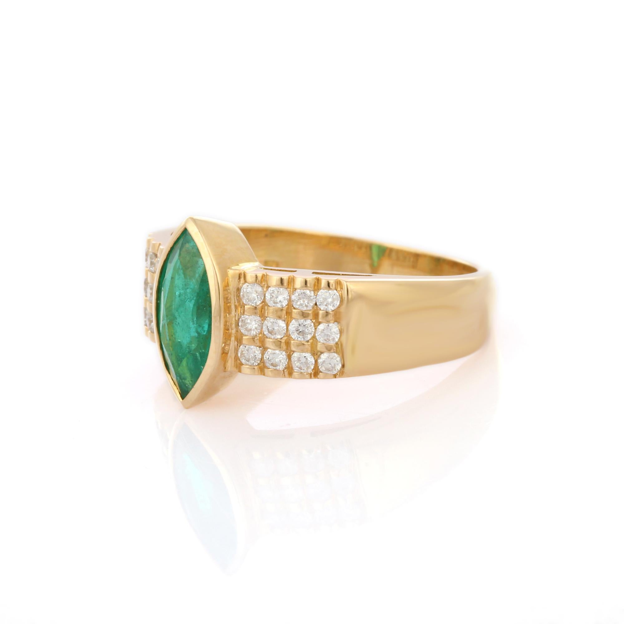 For Sale:  18K Yellow Gold Marquise Cut Emerald and Diamond Cocktail Ring 3