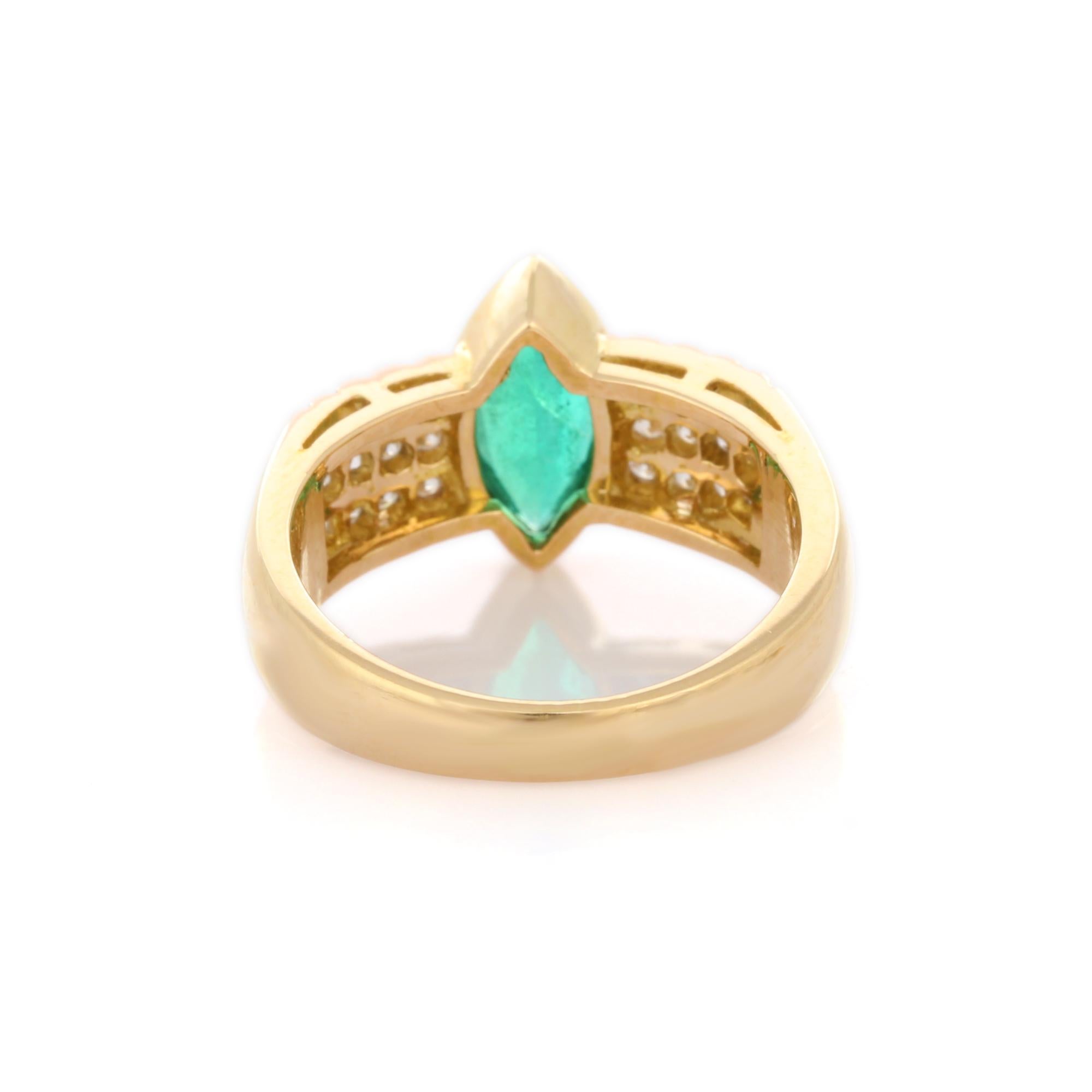 For Sale:  18K Yellow Gold Marquise Cut Emerald and Diamond Cocktail Ring 4
