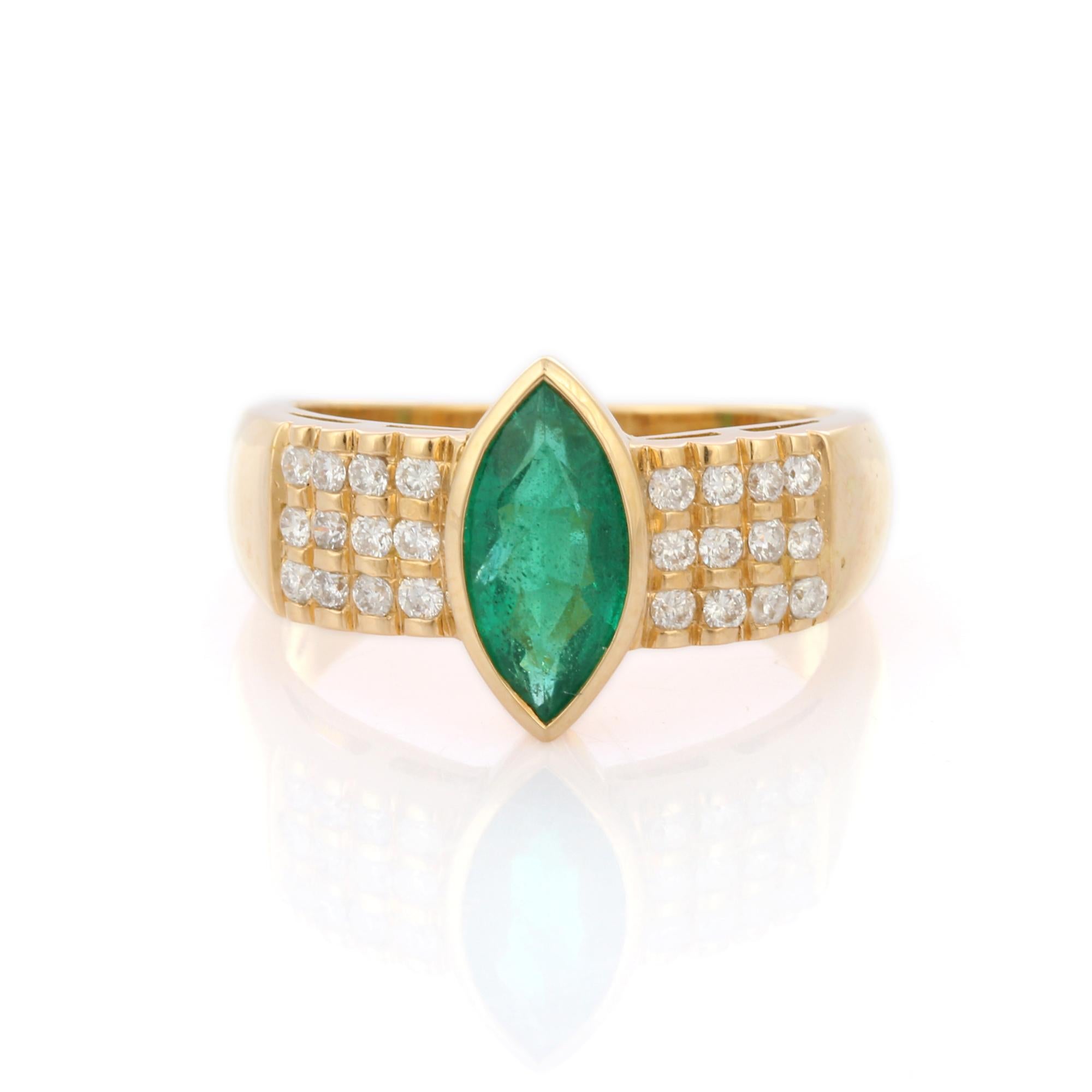 For Sale:  18K Yellow Gold Marquise Cut Emerald and Diamond Cocktail Ring 5