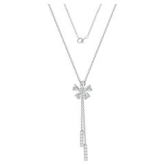 1.05 CT Diamond 18K White Gold Flower Drop Pendant Necklace