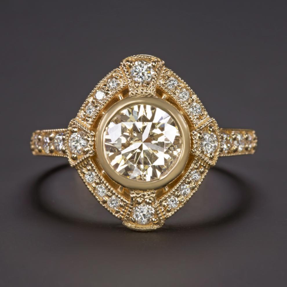 The sale is just for the setting
The center stone is surrounded by a shimmering halo of diamonds with elegant vintage-style details. Accented diamonds total 0.36 ct and add substantial sparkle. They are bright white and completely clean from the
