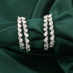 1.05 Ct Natural Pear Diamond Double Row Handmade Hoop Earrings 14K White Gold