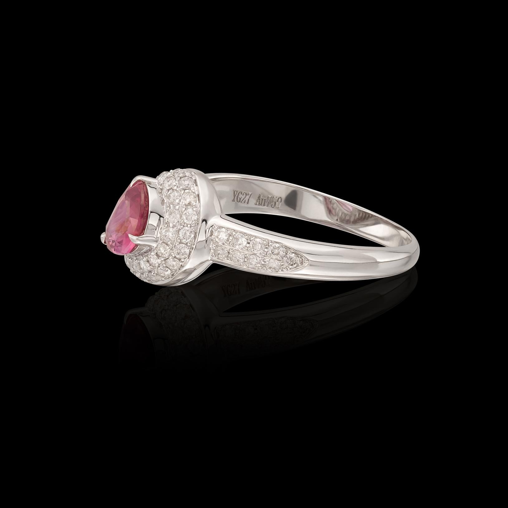 Anello con zaffiro Padparadscha da 1,05 carati senza calore in oro bianco 18 carati in vendita 1