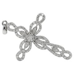 1.05 CTW Natural Diamond Cross Pendant Round Cut 14K White Gold VS F/G