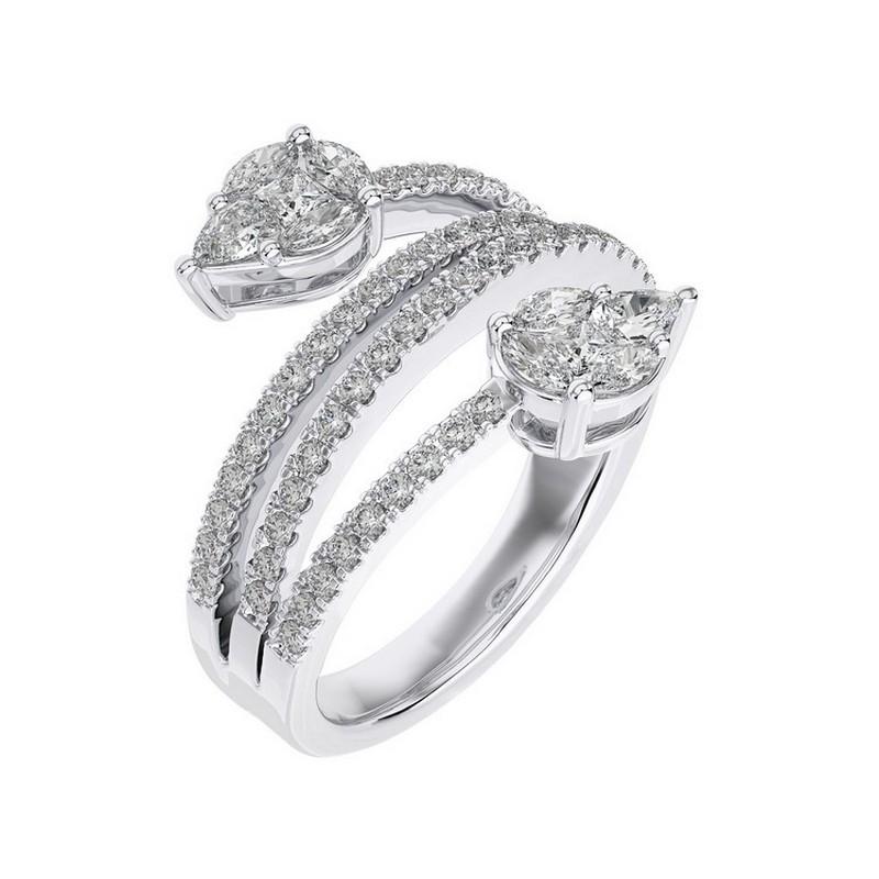 Moderne 1 CTW Round Diamond Or blanc 14k Dual leaf Classic collection bypass ring en vente