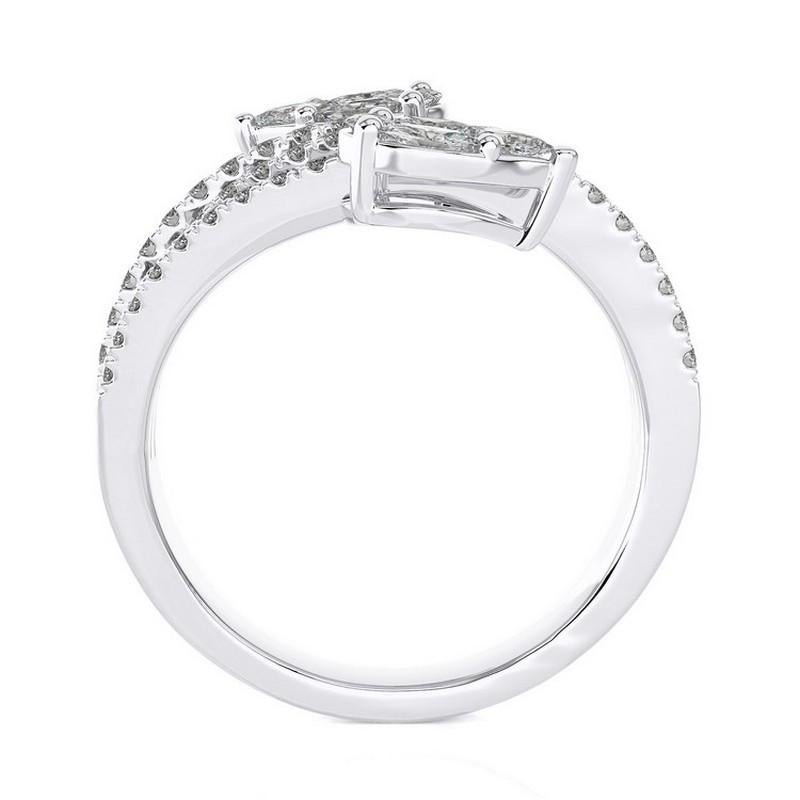 Taille ronde 1 CTW Round Diamond Or blanc 14k Dual leaf Classic collection bypass ring en vente