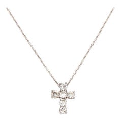 1.05 CTW Round Diamond Cross Pendant Necklace in 14K White Gold