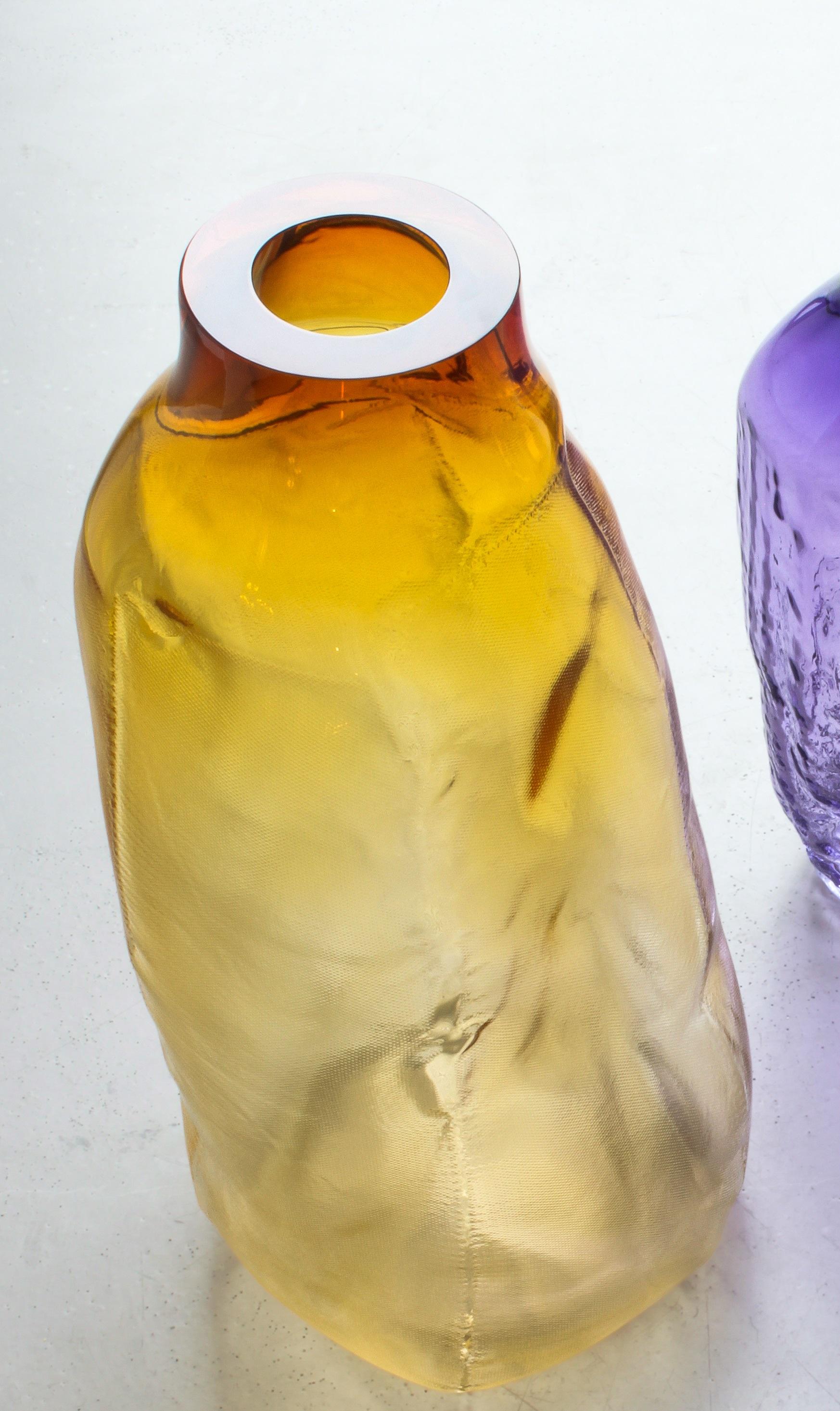 105 Ltr Forms 55 Yellow Blown Glass Unique Decorative Object by Vogel Studio
One Of A Kind
Dimensions: Ø 25 x H 55 cm.
Materials: Hand-blown glass.

Dimensions may vary. Every glass object is blown, deformed, and polished by hand in Sweden, Denmark,