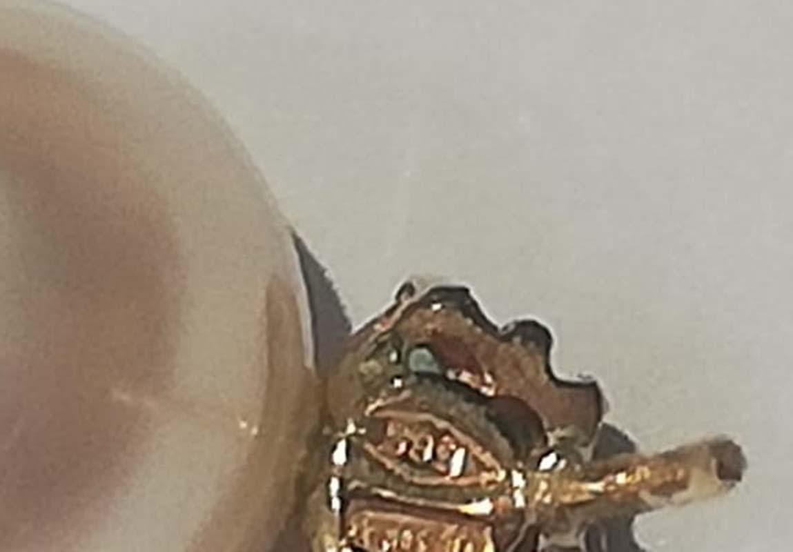 Donna Orecchini da 10,5 mm con perle, smeraldi, diamanti, oro rosa 14 carati. in vendita